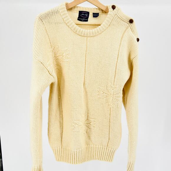 Vintage 70s Allen Solly Cream 100% Wool Cable Knit Fisherman Sweater - Picture 1 of 9